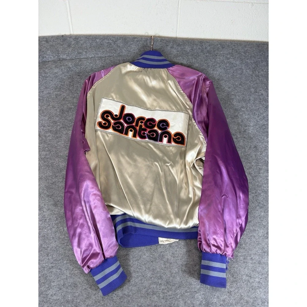 Vintage 80s Jorge Santana Satin Jacket Large Promo Band Music USA Rare Crew VTG